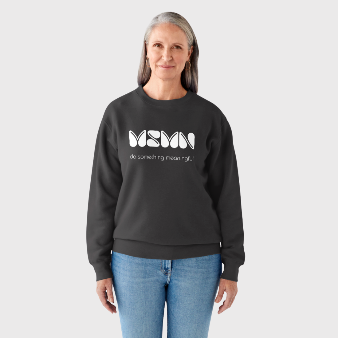 elderly women wearing mesomana sweatshirt